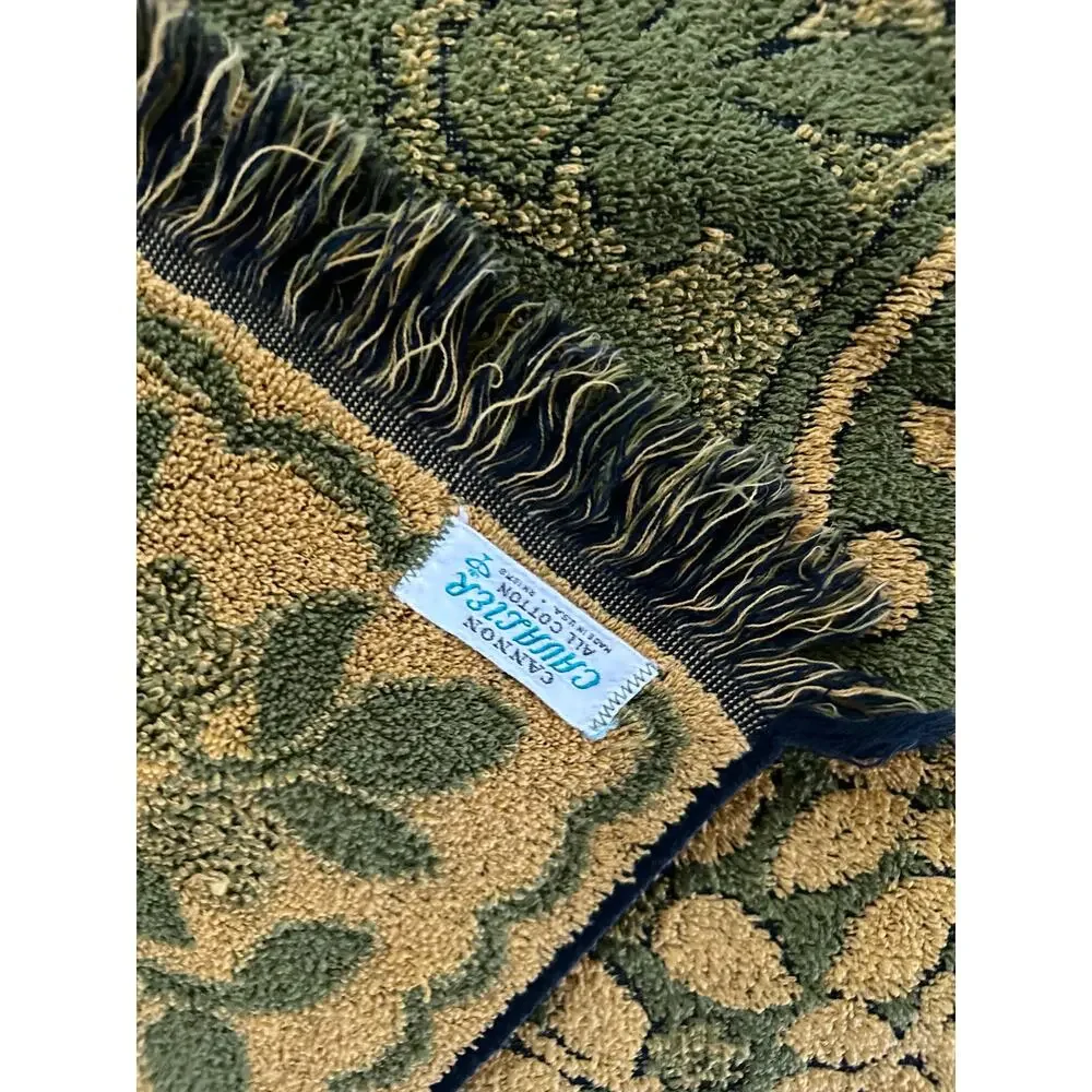 Cavalier Cannon USA Green Yellow Mid Century Mod Floral Scroll Bath Towel Set 5